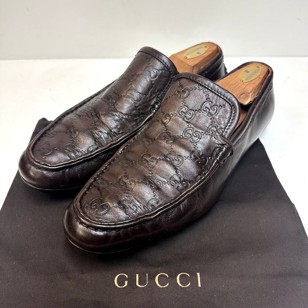 VGUC Gucci Guccisima Driver Loafers Dark Brown Leather Slip On EU 42.5 E US 9 D